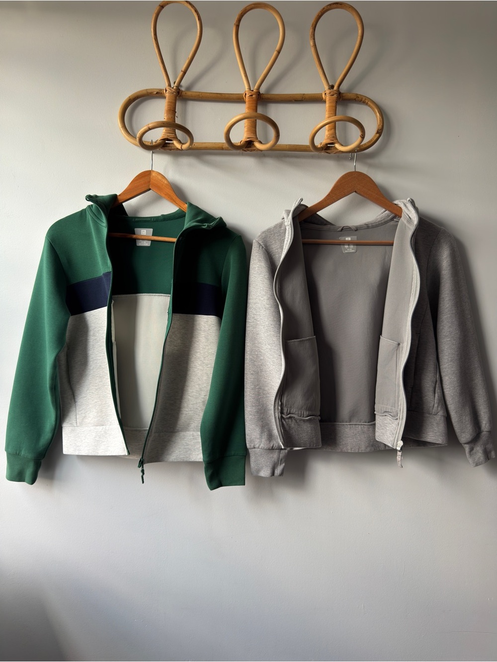 Uniqlo Kids Full-Zip Hoodies Bundle (Size 11-12) - Colorblock Green & Solid Gray